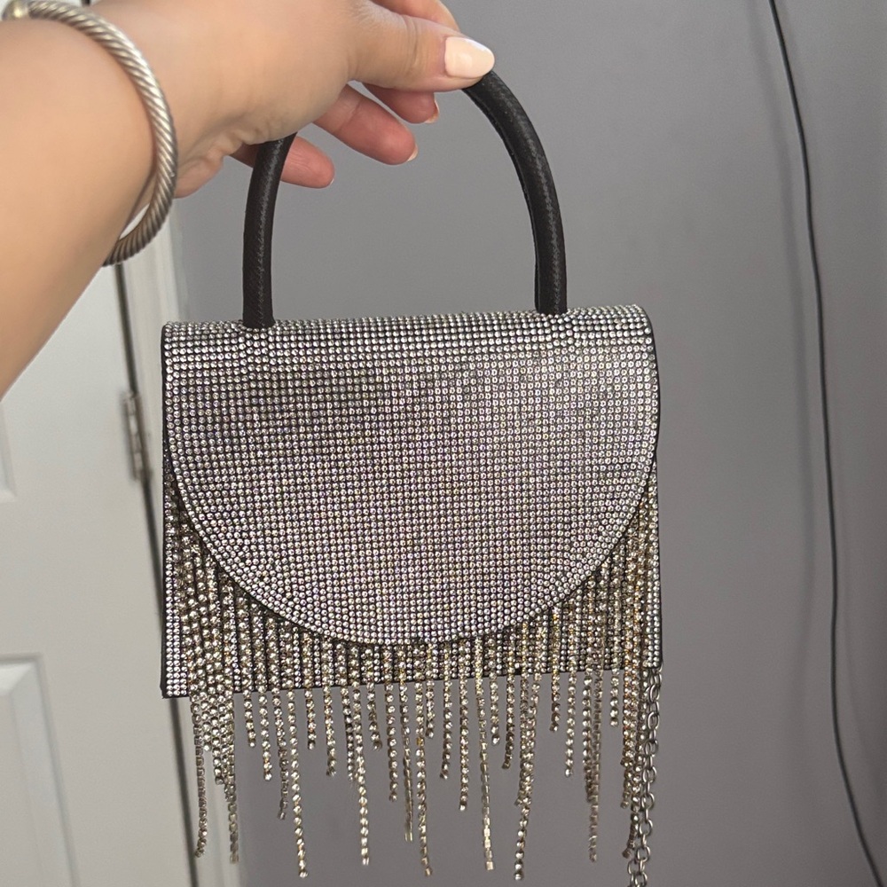 Crystal Fringe Top-Handle Evening Bag - Silver